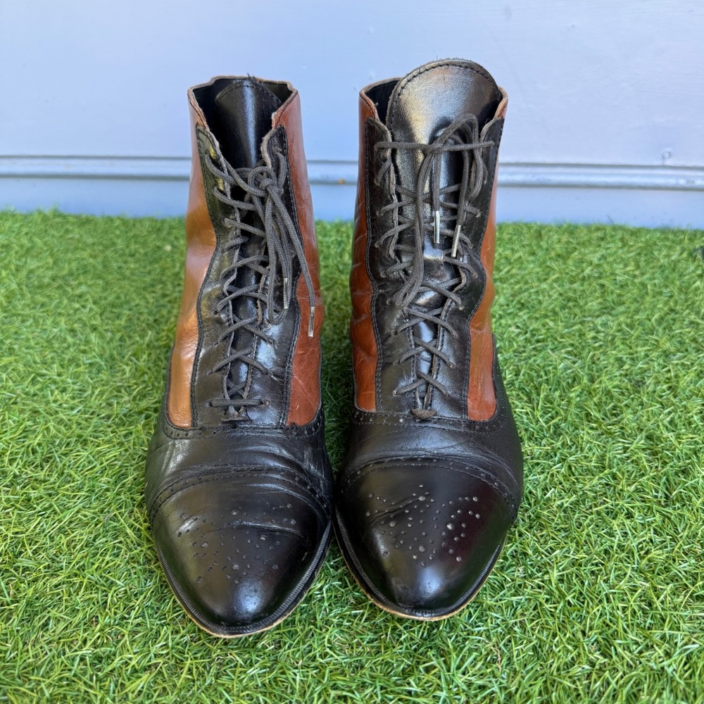 Vtg Lord and Taylor Leather Lace Up Victorian Style Ankle Boots‎ Black Size 8.5